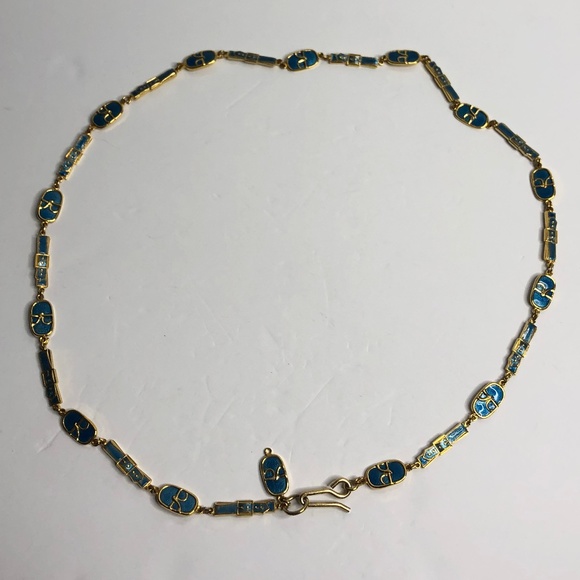 Vintage Roberta Di Camerino Gold Blue Enamel R Logo Chain Belt